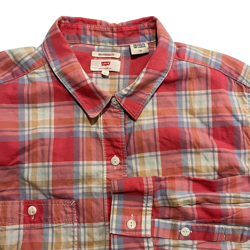 Levi Women's Large Shirt Boyfriend Fit Long Sleeve Button Front Colorful Plaid